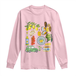 Italian Summer Scrapbook Long Sleeve Shirt Limoncello Seafood Coastal Italy La Dolce Vita TS02 Light Pink Print Your Wear
