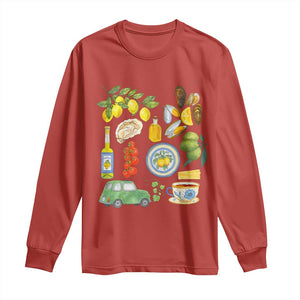 Italian Summer Scrapbook Long Sleeve Shirt Limoncello Seafood Coastal Italy La Dolce Vita TS02 Red Print Your Wear