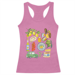 Italian Summer Scrapbook Racerback Tank Top Limoncello Seafood Coastal Italy La Dolce Vita TS02 Azalea Print Your Wear