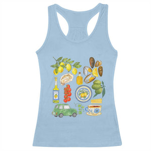 Italian Summer Scrapbook Racerback Tank Top Limoncello Seafood Coastal Italy La Dolce Vita TS02 Light Blue Print Your Wear