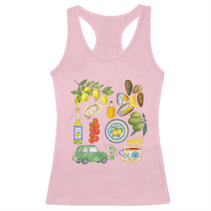 Italian Summer Scrapbook Racerback Tank Top Limoncello Seafood Coastal Italy La Dolce Vita TS02 Light Pink Print Your Wear