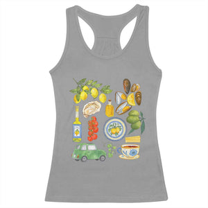 Italian Summer Scrapbook Racerback Tank Top Limoncello Seafood Coastal Italy La Dolce Vita TS02 Sport Gray Print Your Wear