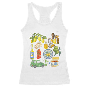 Italian Summer Scrapbook Racerback Tank Top Limoncello Seafood Coastal Italy La Dolce Vita TS02 White Print Your Wear
