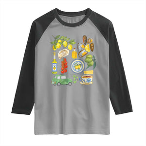 Italian Summer Scrapbook Raglan Shirt Limoncello Seafood Coastal Italy La Dolce Vita TS02 Sport Gray Black Print Your Wear