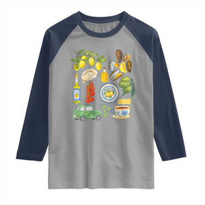 Italian Summer Scrapbook Raglan Shirt Limoncello Seafood Coastal Italy La Dolce Vita TS02 Sport Gray Navy Print Your Wear