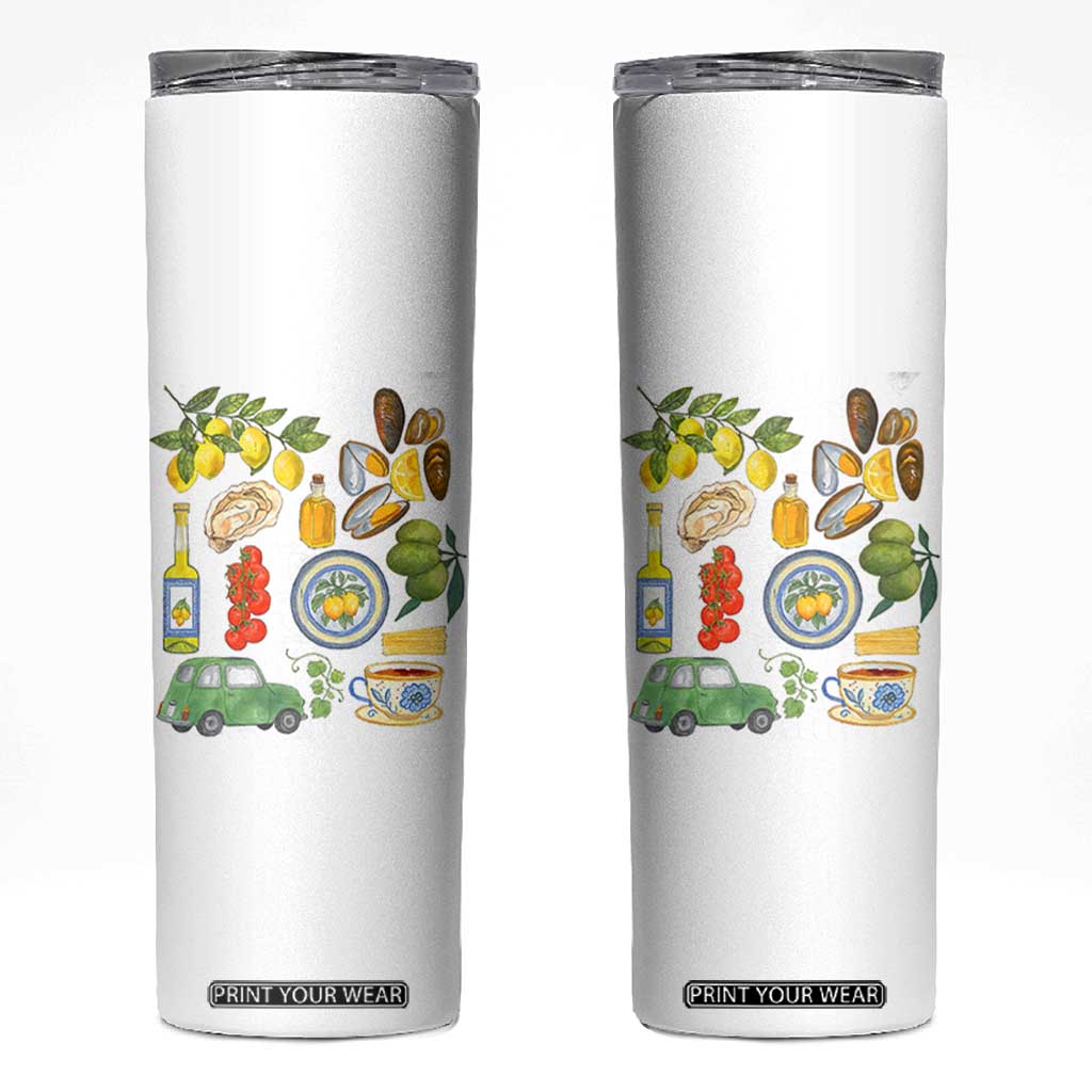 Italian Summer Scrapbook Skinny Tumbler Limoncello Seafood Coastal Italy La Dolce Vita TS02 White Print Your Wear
