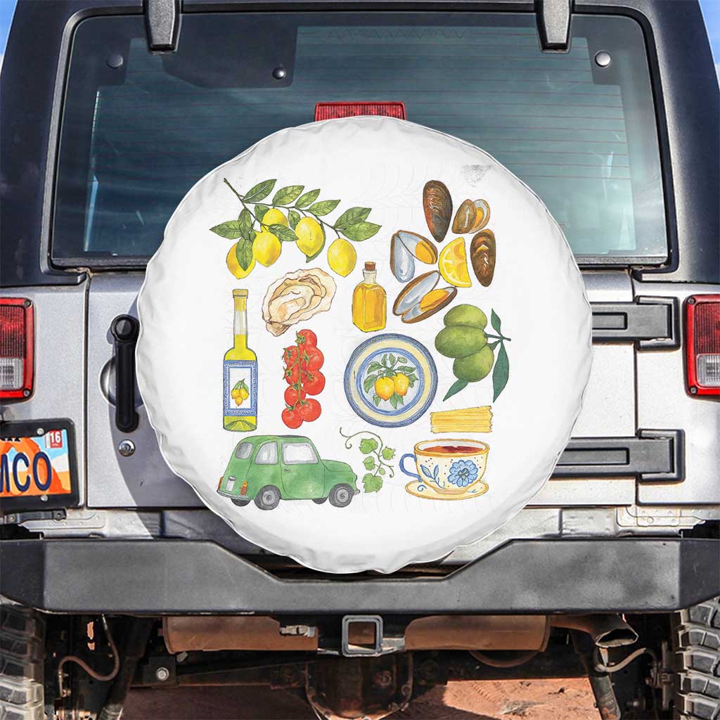 Italian Summer Scrapbook Spare Tire Cover Limoncello Seafood Coastal Italy La Dolce Vita TS02 No hole White Print Your Wear