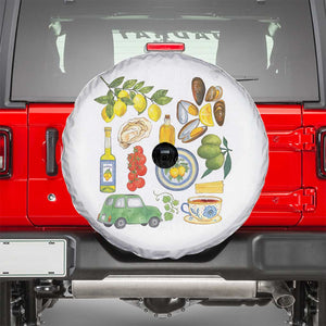 Italian Summer Scrapbook Spare Tire Cover Limoncello Seafood Coastal Italy La Dolce Vita TS02 White Print Your Wear