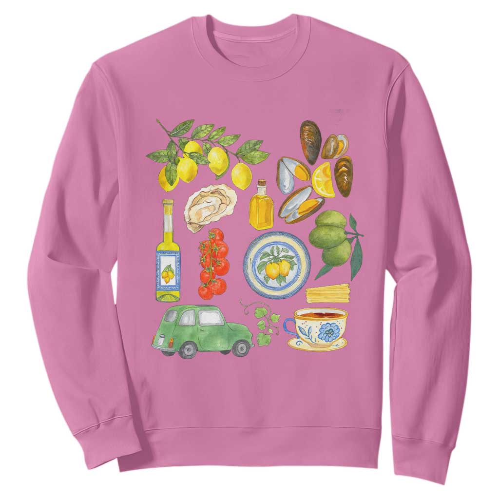 Italian Summer Scrapbook Sweatshirt Limoncello Seafood Coastal Italy La Dolce Vita TS02 Azalea Print Your Wear