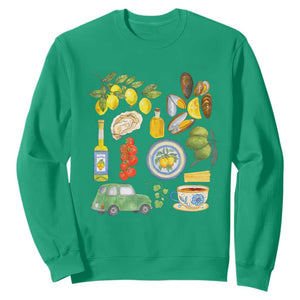 Italian Summer Scrapbook Sweatshirt Limoncello Seafood Coastal Italy La Dolce Vita TS02 Irish Green Print Your Wear