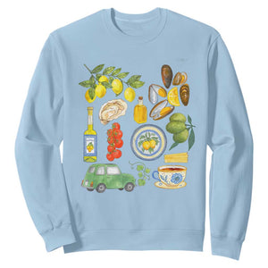 Italian Summer Scrapbook Sweatshirt Limoncello Seafood Coastal Italy La Dolce Vita TS02 Light Blue Print Your Wear