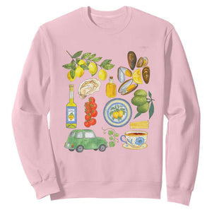 Italian Summer Scrapbook Sweatshirt Limoncello Seafood Coastal Italy La Dolce Vita TS02 Light Pink Print Your Wear