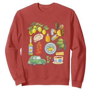 Italian Summer Scrapbook Sweatshirt Limoncello Seafood Coastal Italy La Dolce Vita TS02 Red Print Your Wear