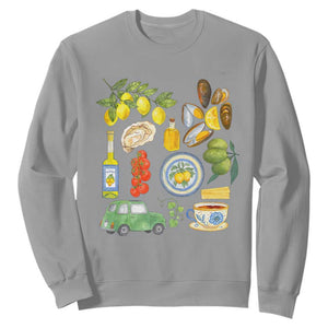 Italian Summer Scrapbook Sweatshirt Limoncello Seafood Coastal Italy La Dolce Vita TS02 Sport Gray Print Your Wear