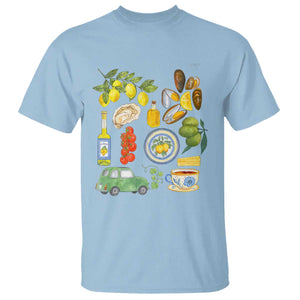 Italian Summer Scrapbook T Shirt Limoncello Seafood Coastal Italy La Dolce Vita TS02 Light Blue Print Your Wear