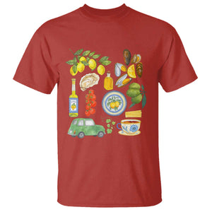 Italian Summer Scrapbook T Shirt Limoncello Seafood Coastal Italy La Dolce Vita TS02 Red Print Your Wear