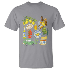 Italian Summer Scrapbook T Shirt Limoncello Seafood Coastal Italy La Dolce Vita TS02 Sport Gray Print Your Wear
