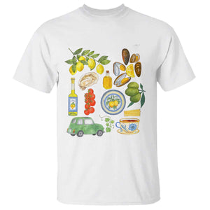Italian Summer Scrapbook T Shirt Limoncello Seafood Coastal Italy La Dolce Vita TS02 White Print Your Wear