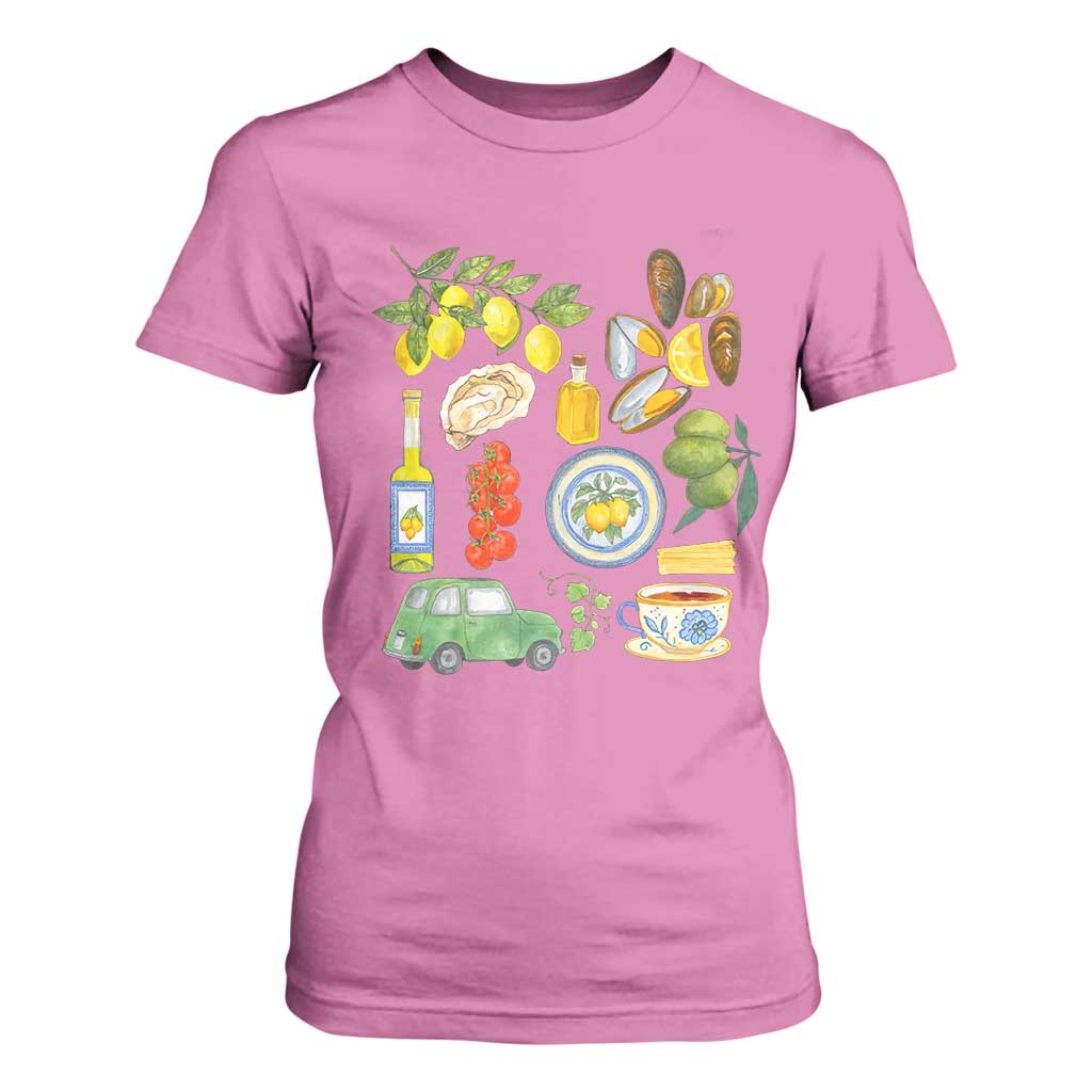 Italian Summer Scrapbook T Shirt For Women Limoncello Seafood Coastal Italy La Dolce Vita TS02 Azalea Print Your Wear