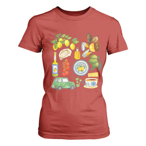 Italian Summer Scrapbook T Shirt For Women Limoncello Seafood Coastal Italy La Dolce Vita TS02 Red Print Your Wear