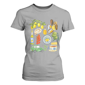 Italian Summer Scrapbook T Shirt For Women Limoncello Seafood Coastal Italy La Dolce Vita TS02 Sport Gray Print Your Wear
