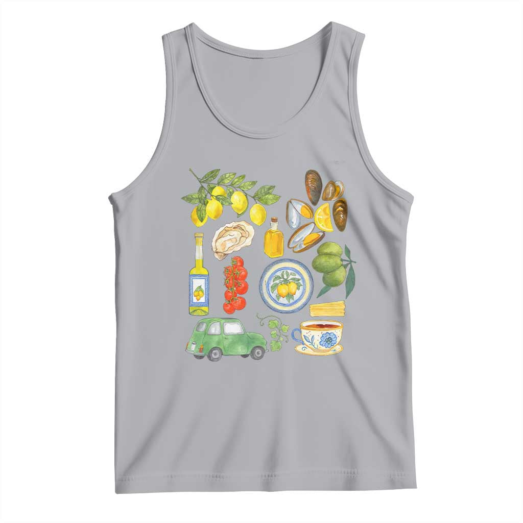 Italian Summer Scrapbook Tank Top Limoncello Seafood Coastal Italy La Dolce Vita TS02 Athletic Heather Print Your Wear