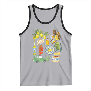 Italian Summer Scrapbook Tank Top Limoncello Seafood Coastal Italy La Dolce Vita TS02 Athletic Heather Black Print Your Wear
