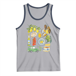Italian Summer Scrapbook Tank Top Limoncello Seafood Coastal Italy La Dolce Vita TS02 Athletic Heather Navy Print Your Wear