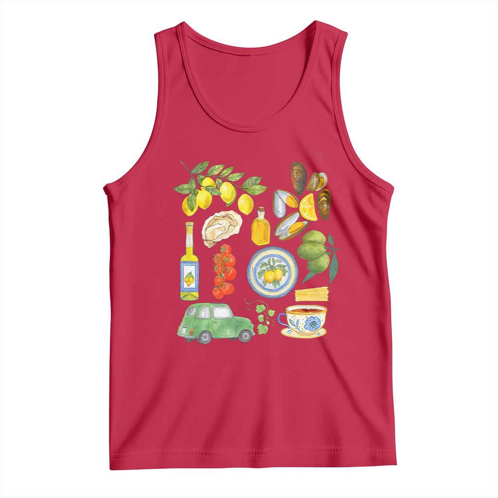 Italian Summer Scrapbook Tank Top Limoncello Seafood Coastal Italy La Dolce Vita TS02 Red Print Your Wear