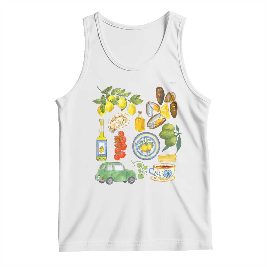 Italian Summer Scrapbook Tank Top Limoncello Seafood Coastal Italy La Dolce Vita TS02 White Print Your Wear