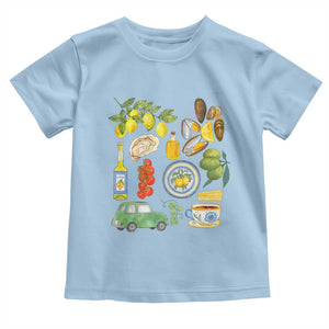 Italian Summer Scrapbook Toddler T Shirt Limoncello Seafood Coastal Italy La Dolce Vita TS02 Light Blue Print Your Wear