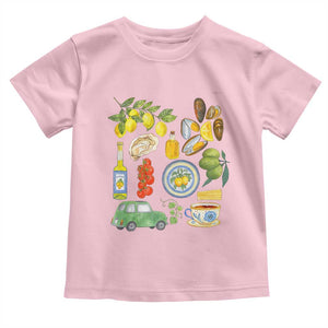 Italian Summer Scrapbook Toddler T Shirt Limoncello Seafood Coastal Italy La Dolce Vita TS02 Light Pink Print Your Wear