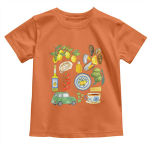 Italian Summer Scrapbook Toddler T Shirt Limoncello Seafood Coastal Italy La Dolce Vita TS02 Orange Print Your Wear