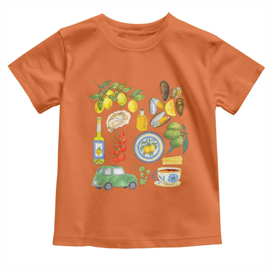 Italian Summer Scrapbook Toddler T Shirt Limoncello Seafood Coastal Italy La Dolce Vita TS02 Orange Print Your Wear