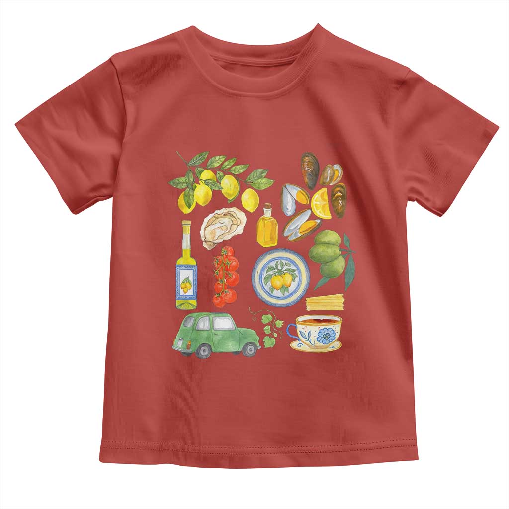 Italian Summer Scrapbook Toddler T Shirt Limoncello Seafood Coastal Italy La Dolce Vita TS02 Red Print Your Wear