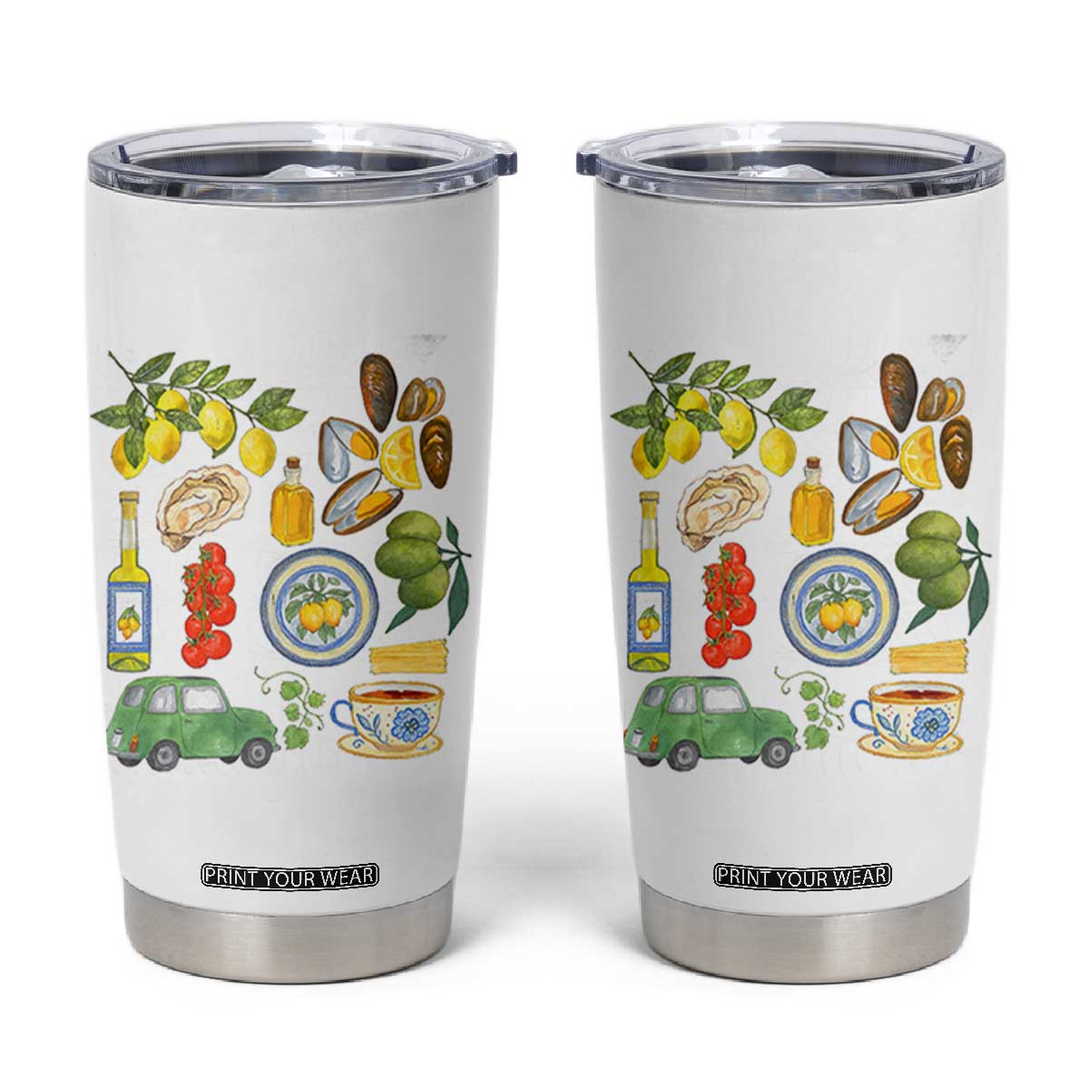 Italian Summer Scrapbook Tumbler Cup Limoncello Seafood Coastal Italy La Dolce Vita TS02 White Print Your Wear