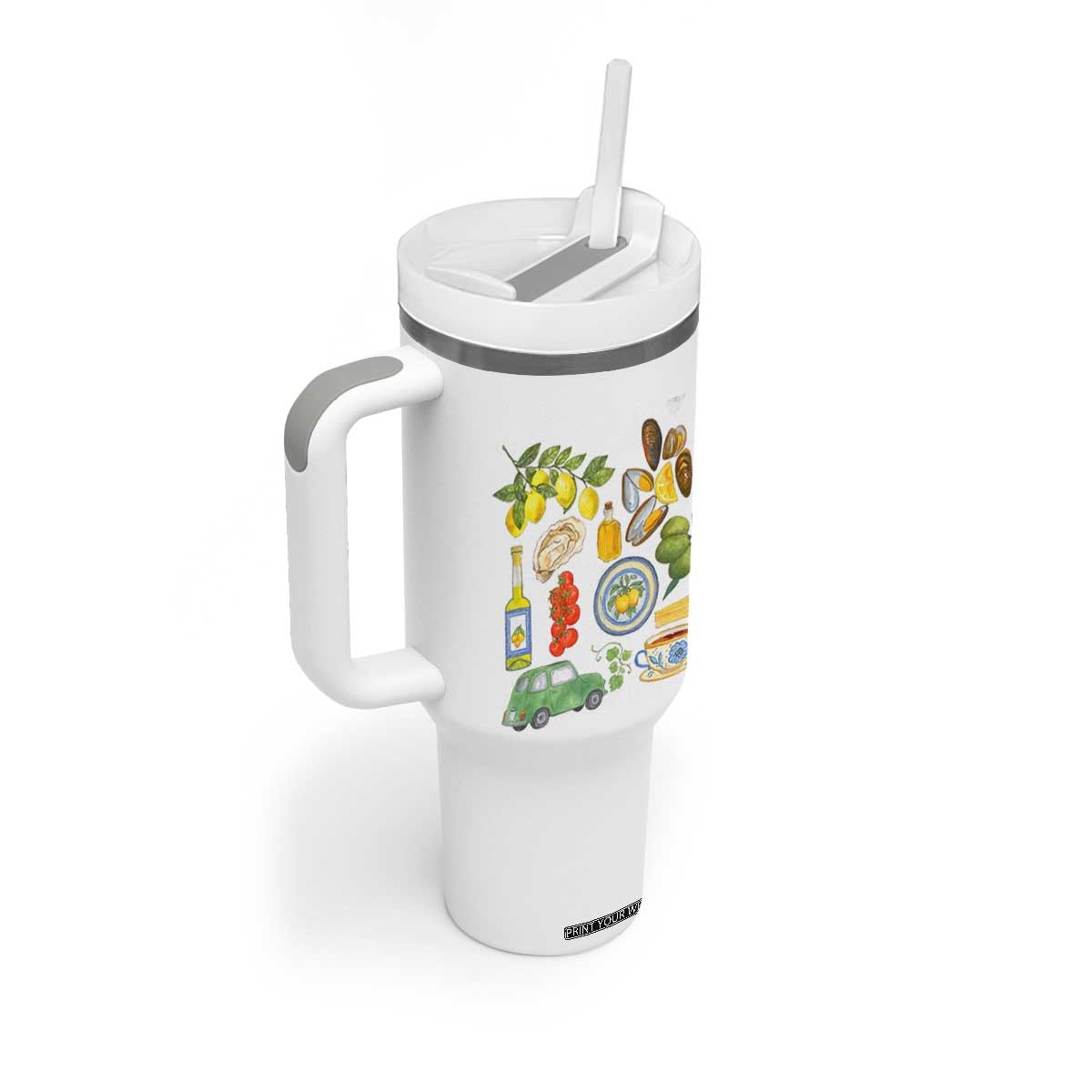 Italian Summer Scrapbook Tumbler With Handle Limoncello Seafood Coastal Italy La Dolce Vita TS02 Print Your Wear