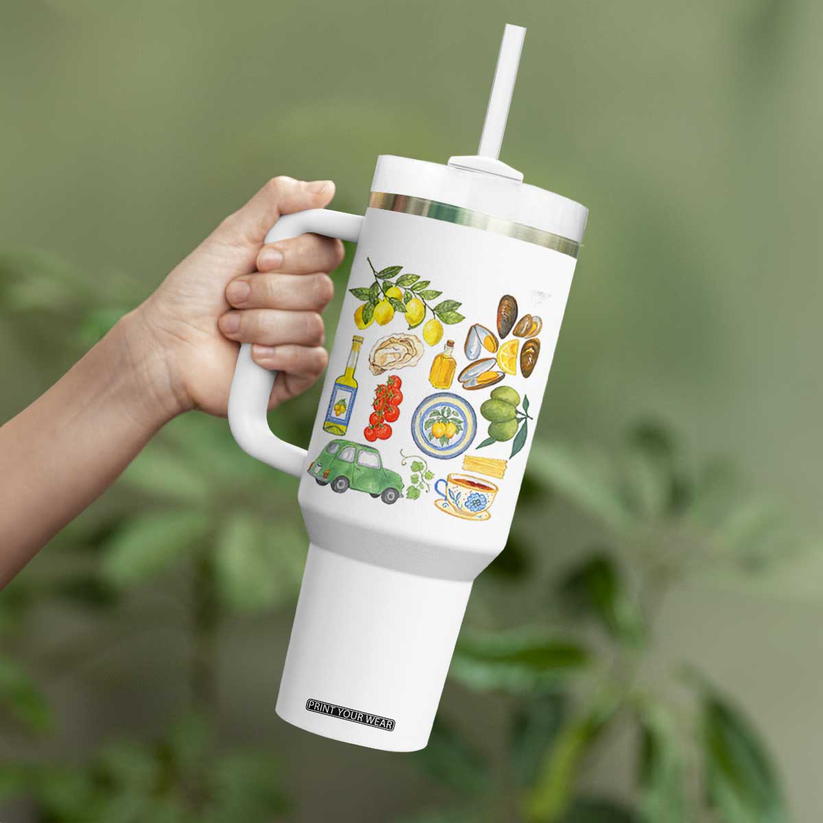 Italian Summer Scrapbook Tumbler With Handle Limoncello Seafood Coastal Italy La Dolce Vita TS02 Print Your Wear