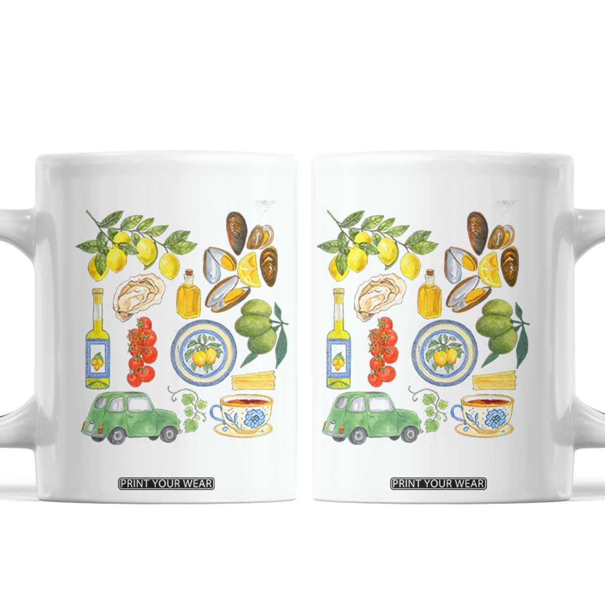 Italian Summer Scrapbook Coffee Mug Limoncello Seafood Coastal Italy La Dolce Vita TS02 White Print Your Wear