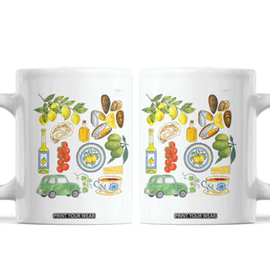 Italian Summer Scrapbook Coffee Mug Limoncello Seafood Coastal Italy La Dolce Vita TS02 White Print Your Wear