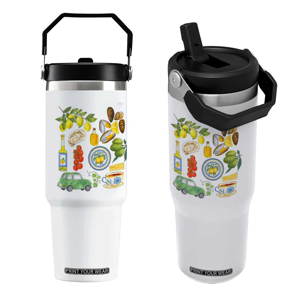 Italian Summer Scrapbook Flip Straw Tumbler Limoncello Seafood Coastal Italy La Dolce Vita TS02 One Size: 30 oz White Print Your Wear