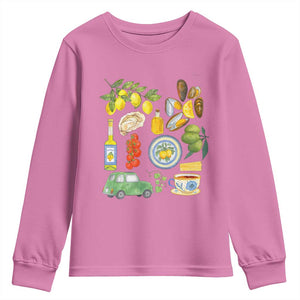 Italian Summer Scrapbook Youth Sweatshirt Limoncello Seafood Coastal Italy La Dolce Vita TS02 Azalea Print Your Wear