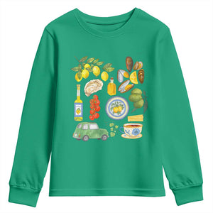 Italian Summer Scrapbook Youth Sweatshirt Limoncello Seafood Coastal Italy La Dolce Vita TS02 Irish Green Print Your Wear