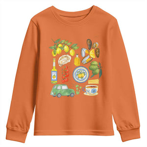 Italian Summer Scrapbook Youth Sweatshirt Limoncello Seafood Coastal Italy La Dolce Vita TS02 Orange Print Your Wear