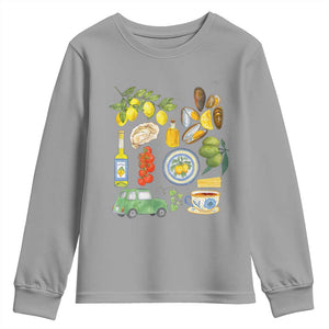 Italian Summer Scrapbook Youth Sweatshirt Limoncello Seafood Coastal Italy La Dolce Vita TS02 Sport Gray Print Your Wear