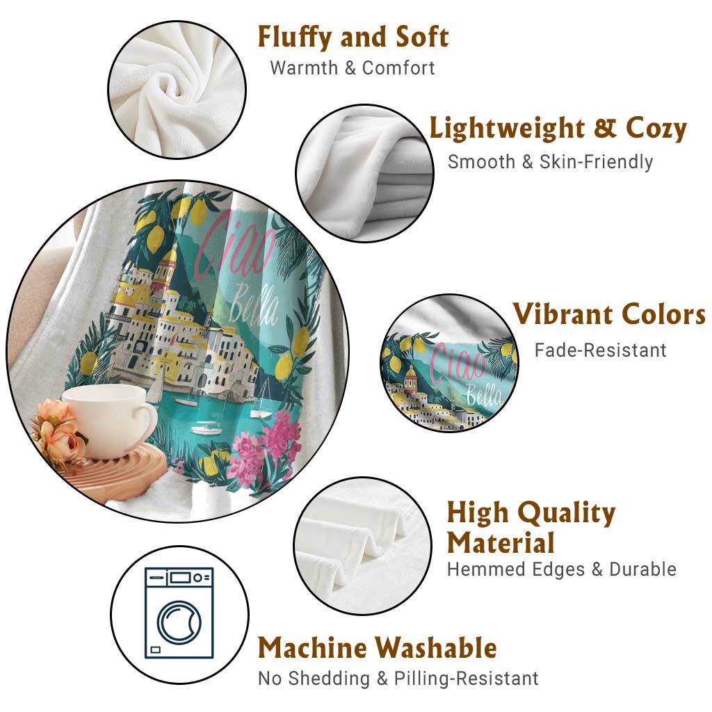 Ciao Bella Italy Amalfi Coast Throw Blanket Lemons and Florals Nostalgic Village TS02 Print Your Wear