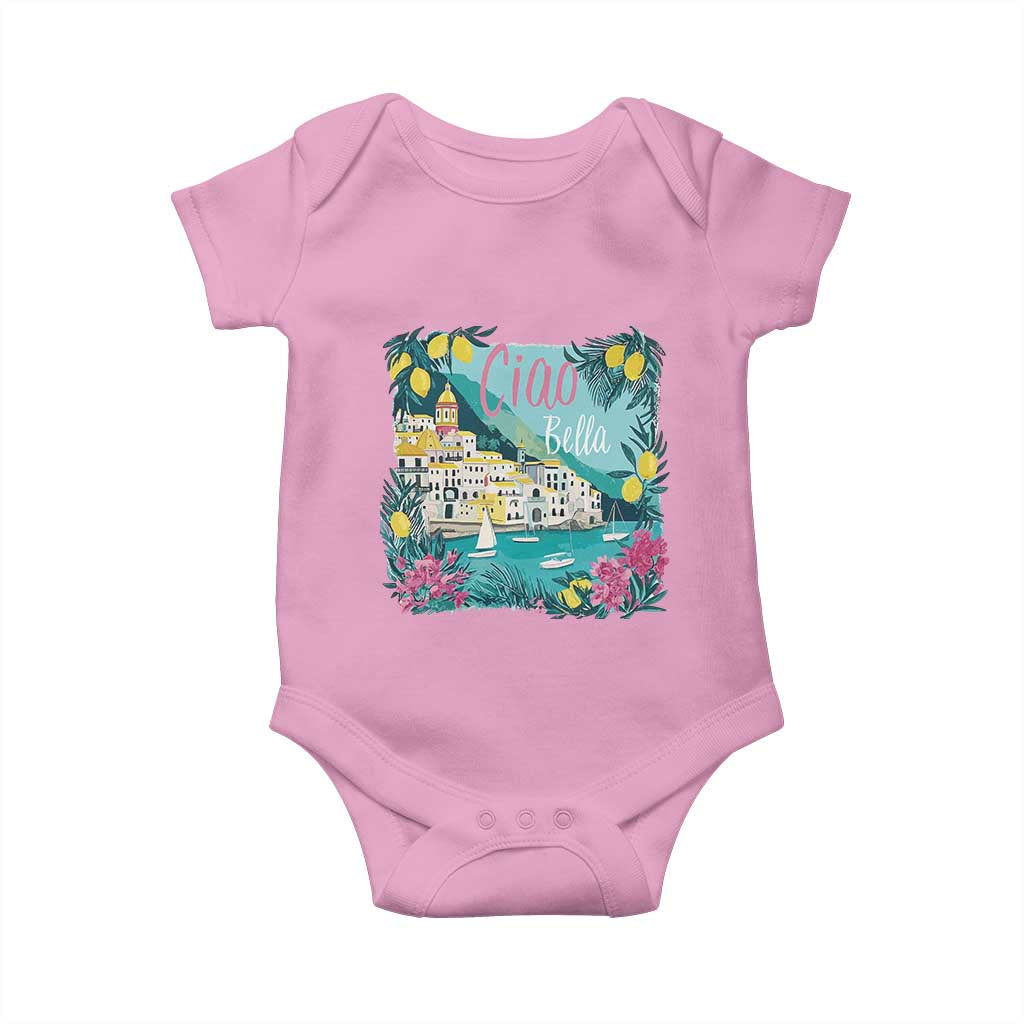 Ciao Bella Italy Amalfi Coast Baby Onesie Lemons and Florals Nostalgic Village TS02 Light Pink Print Your Wear
