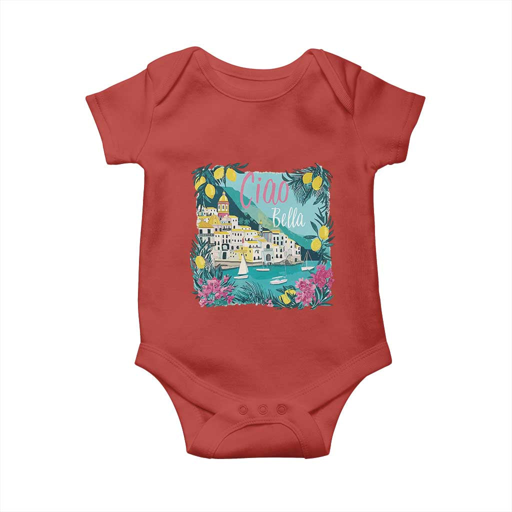 Ciao Bella Italy Amalfi Coast Baby Onesie Lemons and Florals Nostalgic Village TS02 Red Print Your Wear