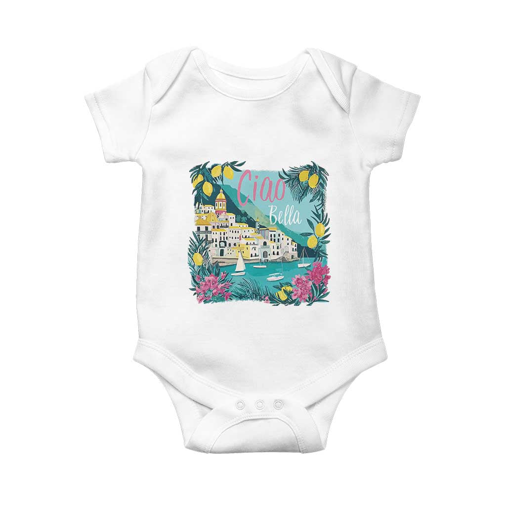 Ciao Bella Italy Amalfi Coast Baby Onesie Lemons and Florals Nostalgic Village TS02 White Print Your Wear