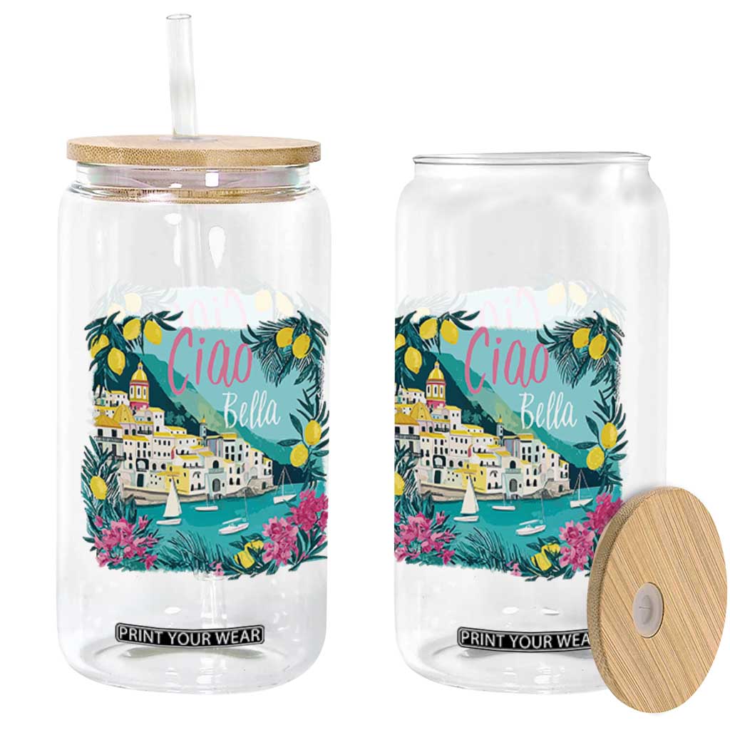 Ciao Bella Italy Amalfi Coast Glass Can Lemons and Florals Nostalgic Village TS02 Print Your Wear